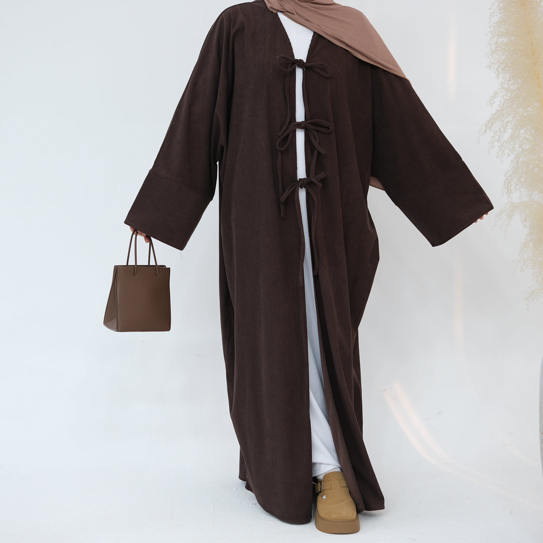 CORDUROY OPEN ABAYA COFFEE