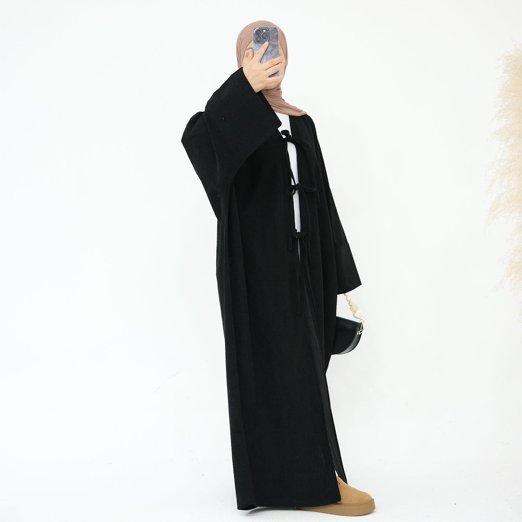 CORDUROY OPEN ABAYA BLACK