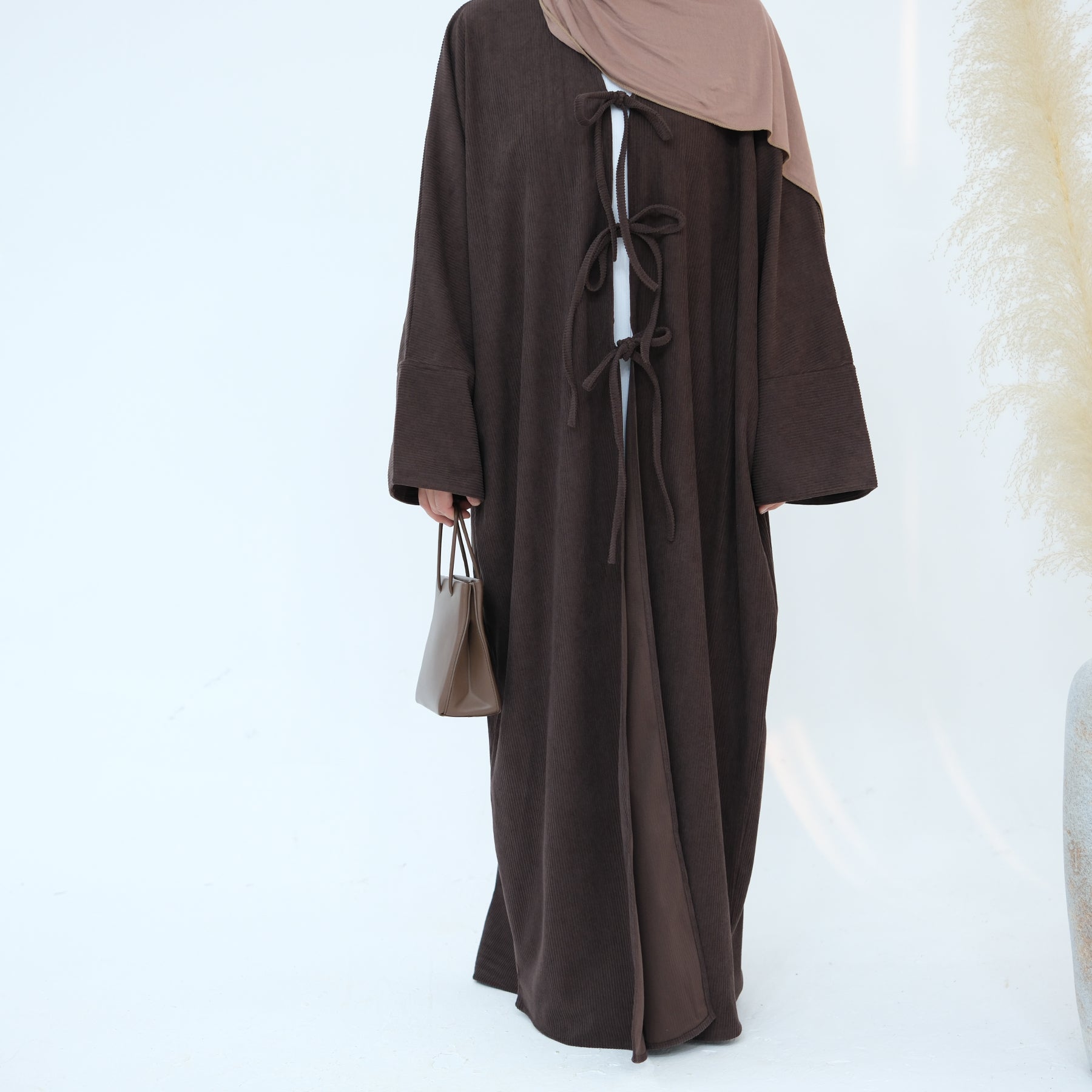 CORDUROY OPEN ABAYA COFFEE